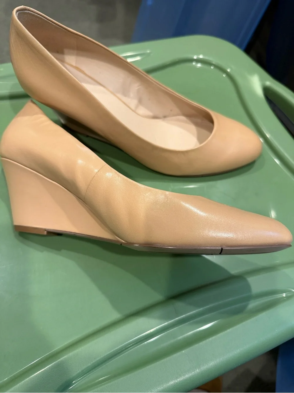 Nine West Beige Wedges - Rounded Toe Slip-On